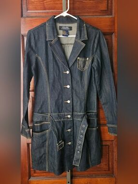 L, Jou Jou Denim Dark Blue Wash, Long Jacket/Trench, Button-Ip Dress